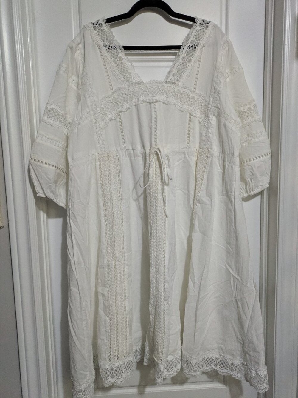 Anthropologie White Cotton Lacy Cottagecore Dress (XL)
